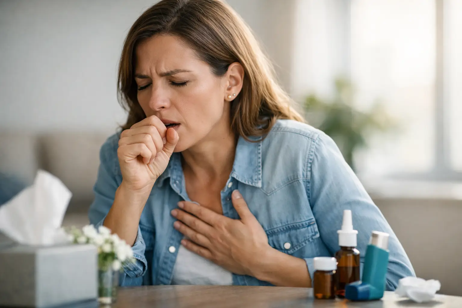How to manage allergy breathing flareups - mother comforting child