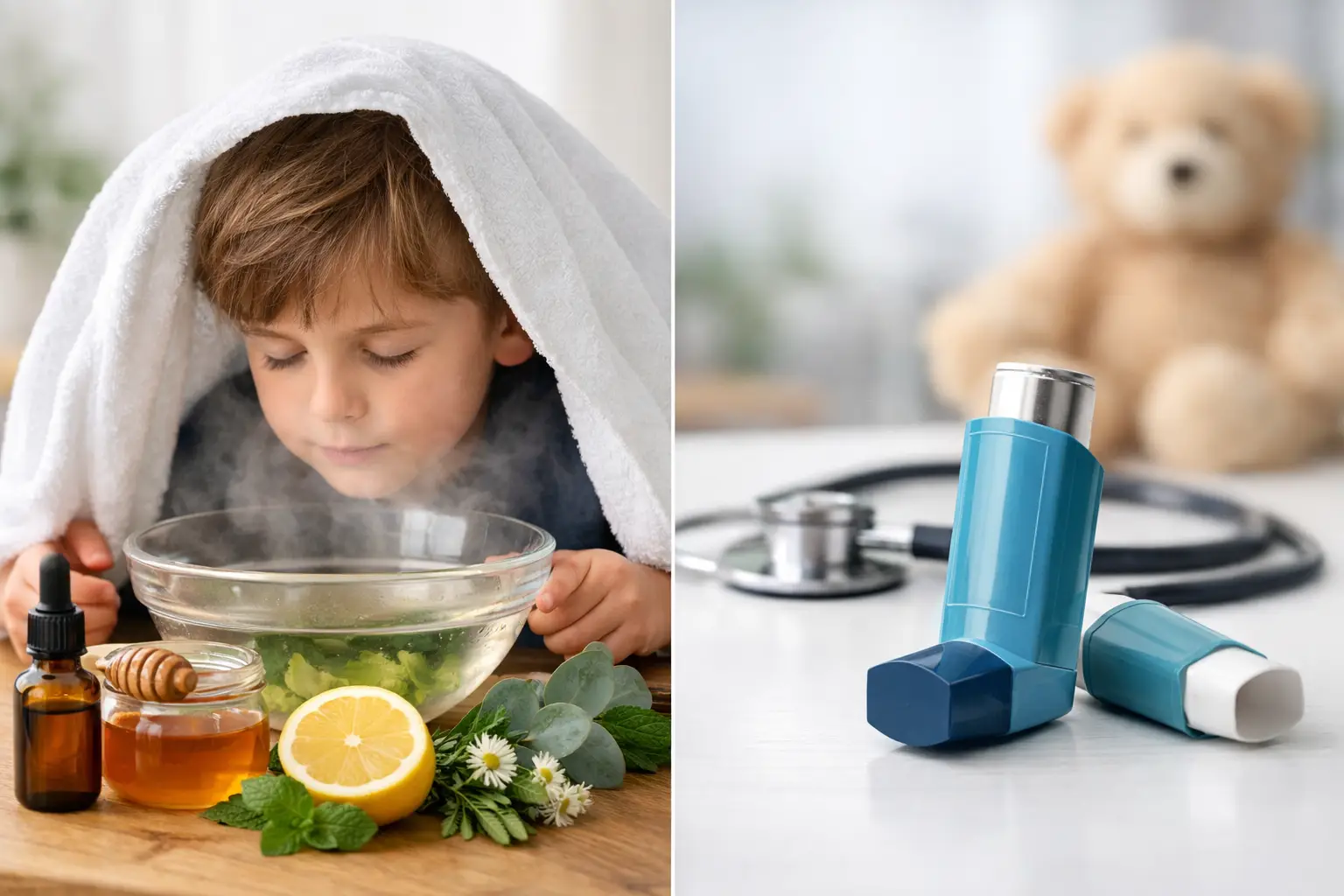 Natural respiratory support vs inhalers for kids - mother and child talking with clinician