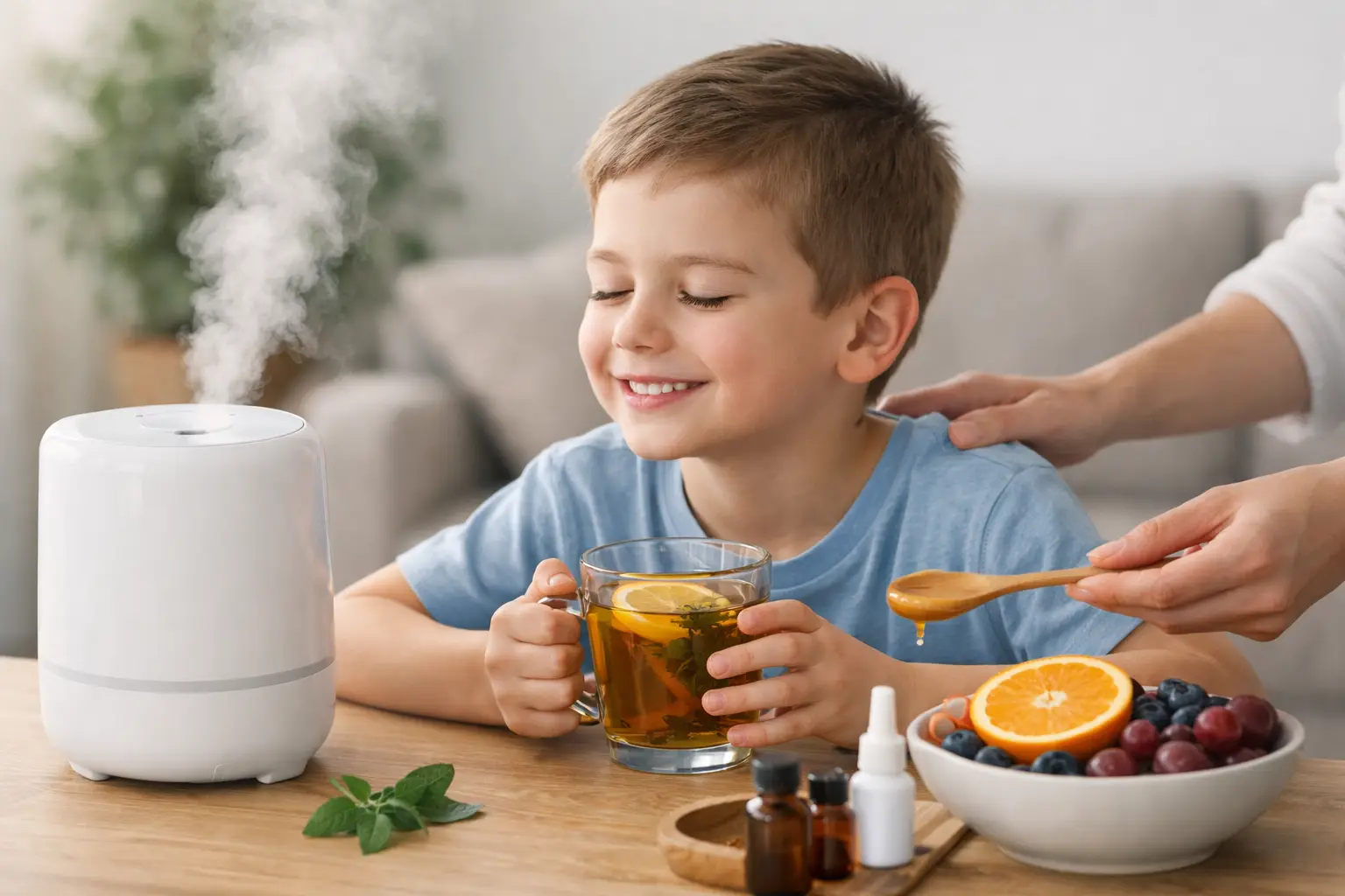 Mother helping her child support respiratory immunity with a calm daily routine