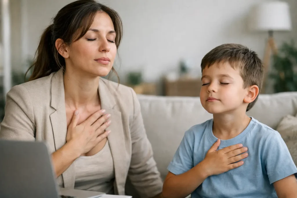 Tired mother comforting her child, weighing health coaching or generic supplements for recurring respiratory symptoms
