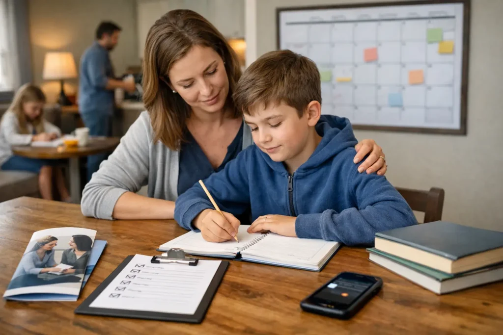 Mother comforting child at home, recognizing signs your child needs support
